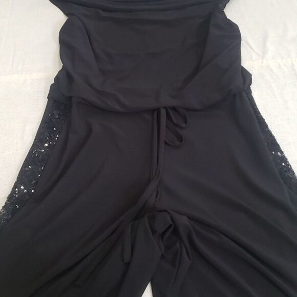Scarlett Jumpsuit Womens 8 Black Sleeveless Cowl Sequined Tuxedo Stripe Leg NYE - Picture 4 of 4